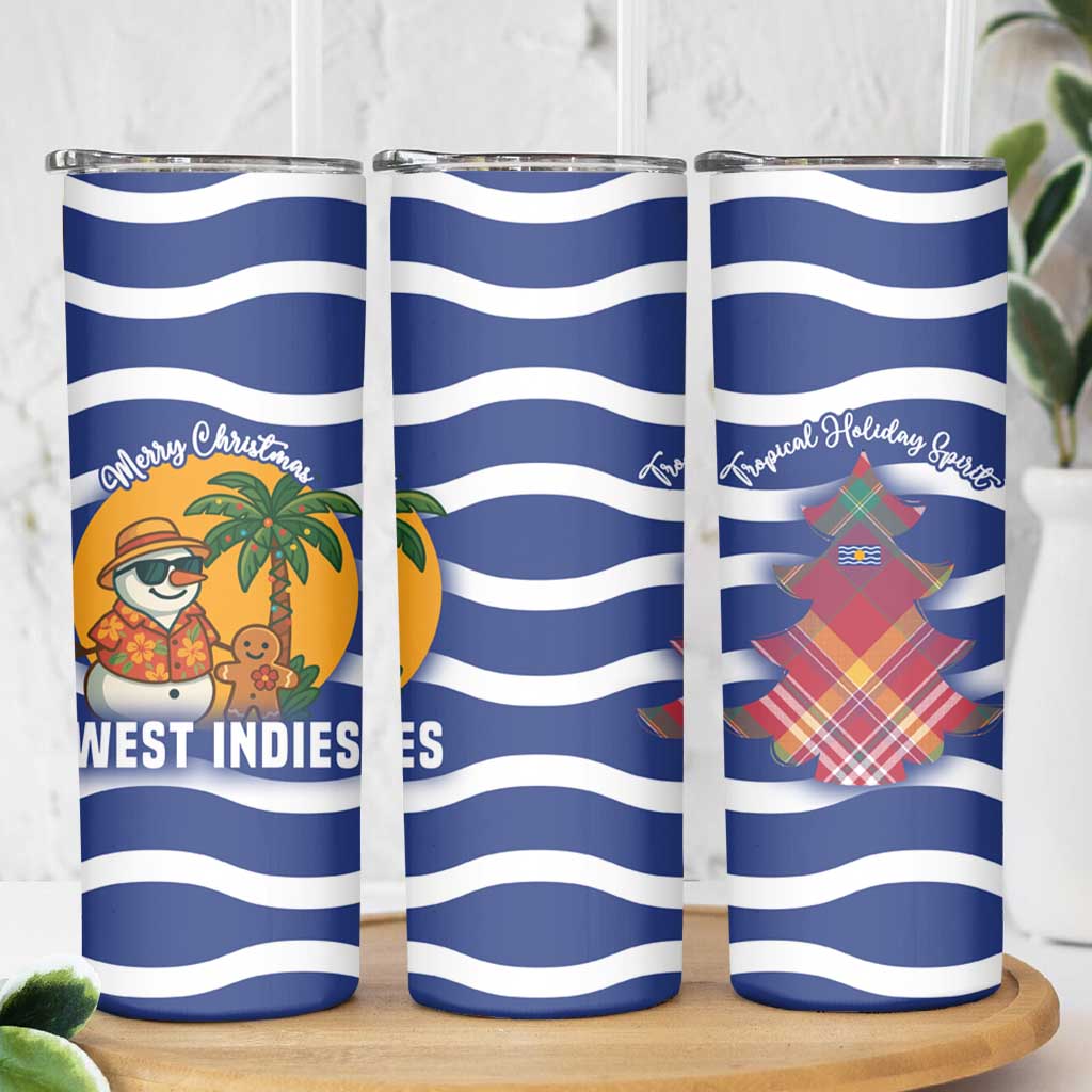 West Indies Christmas Skinny Tumbler with Tropical Snowman Palm Tree Gingerbread and Plaid Design - Wonder Print Shop