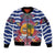 West Indies Christmas Sleeve Zip Bomber Jacket with Tropical Snowman Palm Tree Gingerbread and Plaid Design - Wonder Print Shop