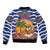 West Indies Christmas Sleeve Zip Bomber Jacket with Tropical Snowman Palm Tree Gingerbread and Plaid Design - Wonder Print Shop
