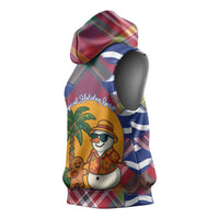 West Indies Christmas Sleeveless Hoodie with Tropical Snowman Palm Tree Gingerbread and Plaid Design - Wonder Print Shop