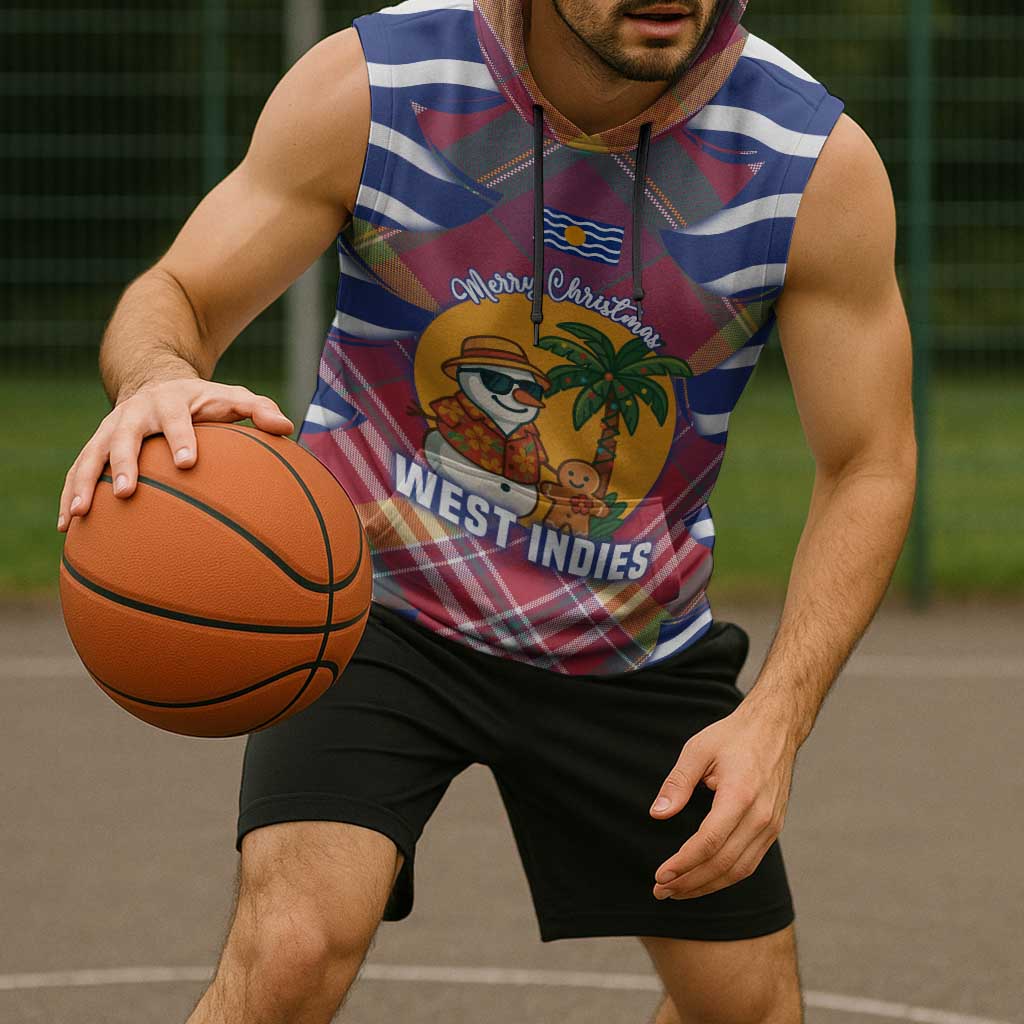 West Indies Christmas Sleeveless Hoodie with Tropical Snowman Palm Tree Gingerbread and Plaid Design - Wonder Print Shop