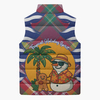 West Indies Christmas Sleeveless Puffer Jacket with Tropical Snowman Palm Tree Gingerbread and Plaid Design - Wonder Print Shop