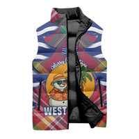 West Indies Christmas Sleeveless Puffer Jacket with Tropical Snowman Palm Tree Gingerbread and Plaid Design - Wonder Print Shop