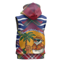 West Indies Christmas Sleeveless Zip Hoodie with Tropical Snowman Palm Tree Gingerbread and Plaid Design - Wonder Print Shop