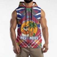 West Indies Christmas Sleeveless Zip Hoodie with Tropical Snowman Palm Tree Gingerbread and Plaid Design - Wonder Print Shop