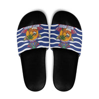 West Indies Christmas Slide Sandals with Tropical Snowman Palm Tree Gingerbread and Plaid Design - Wonder Print Shop