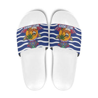 West Indies Christmas Slide Sandals with Tropical Snowman Palm Tree Gingerbread and Plaid Design - Wonder Print Shop