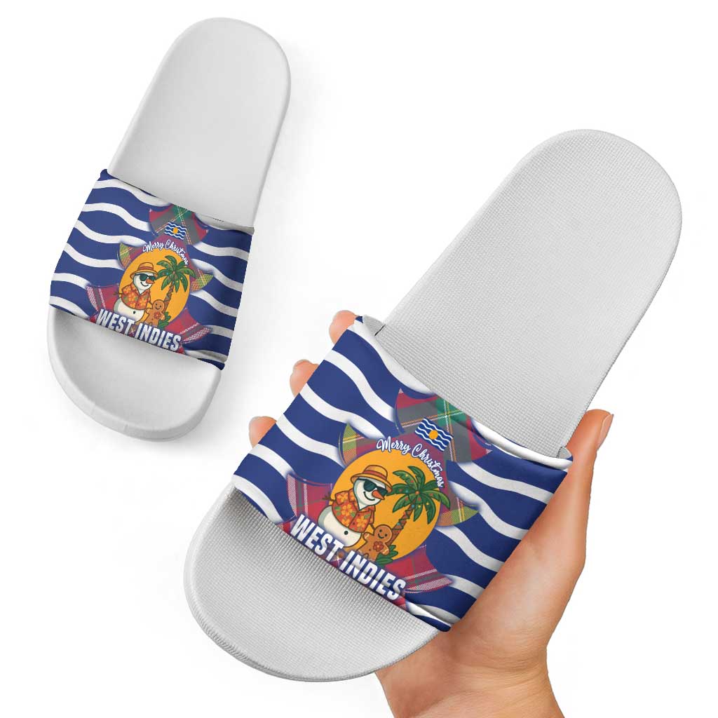 West Indies Christmas Slide Sandals with Tropical Snowman Palm Tree Gingerbread and Plaid Design - Wonder Print Shop