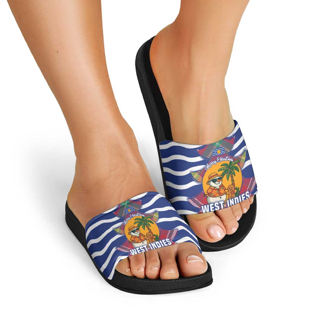 West Indies Christmas Slide Sandals with Tropical Snowman Palm Tree Gingerbread and Plaid Design - Wonder Print Shop