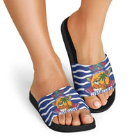 West Indies Christmas Slide Sandals with Tropical Snowman Palm Tree Gingerbread and Plaid Design - Wonder Print Shop