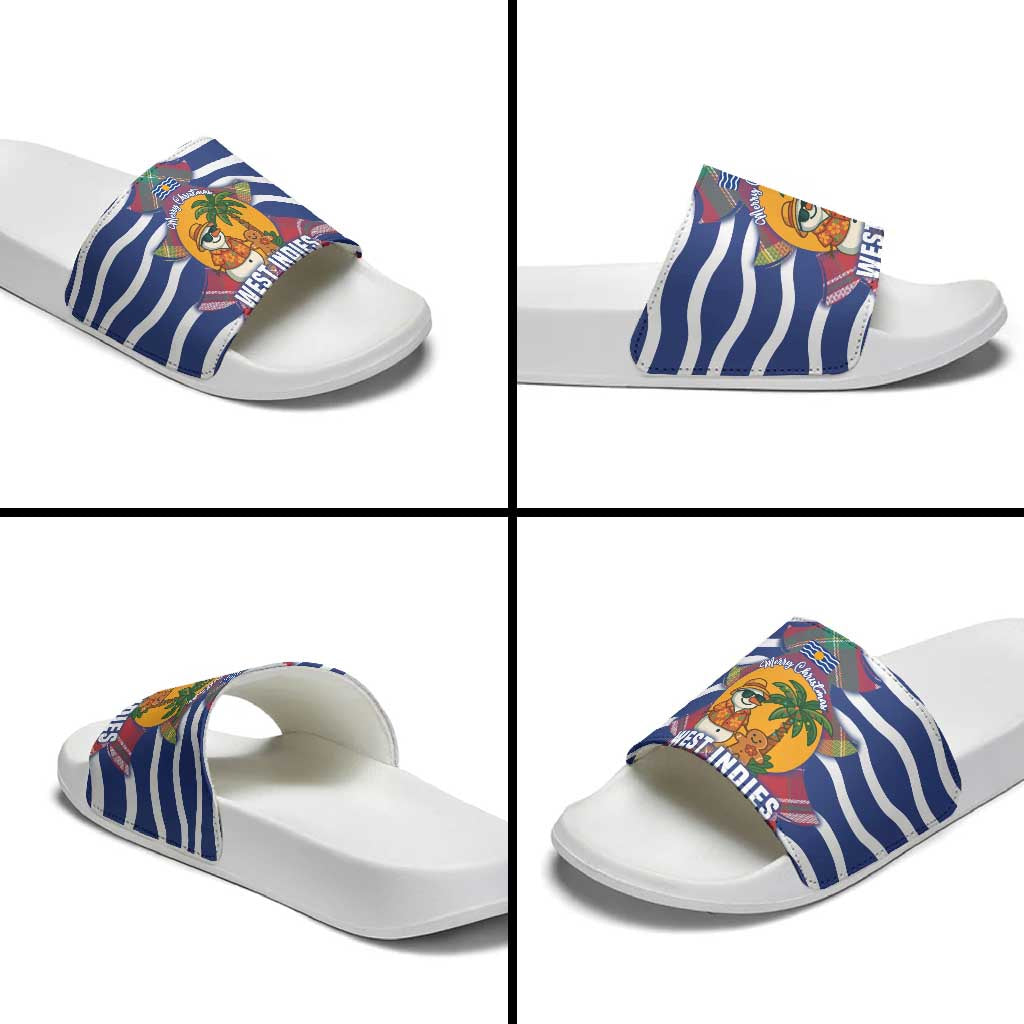 West Indies Christmas Slide Sandals with Tropical Snowman Palm Tree Gingerbread and Plaid Design - Wonder Print Shop