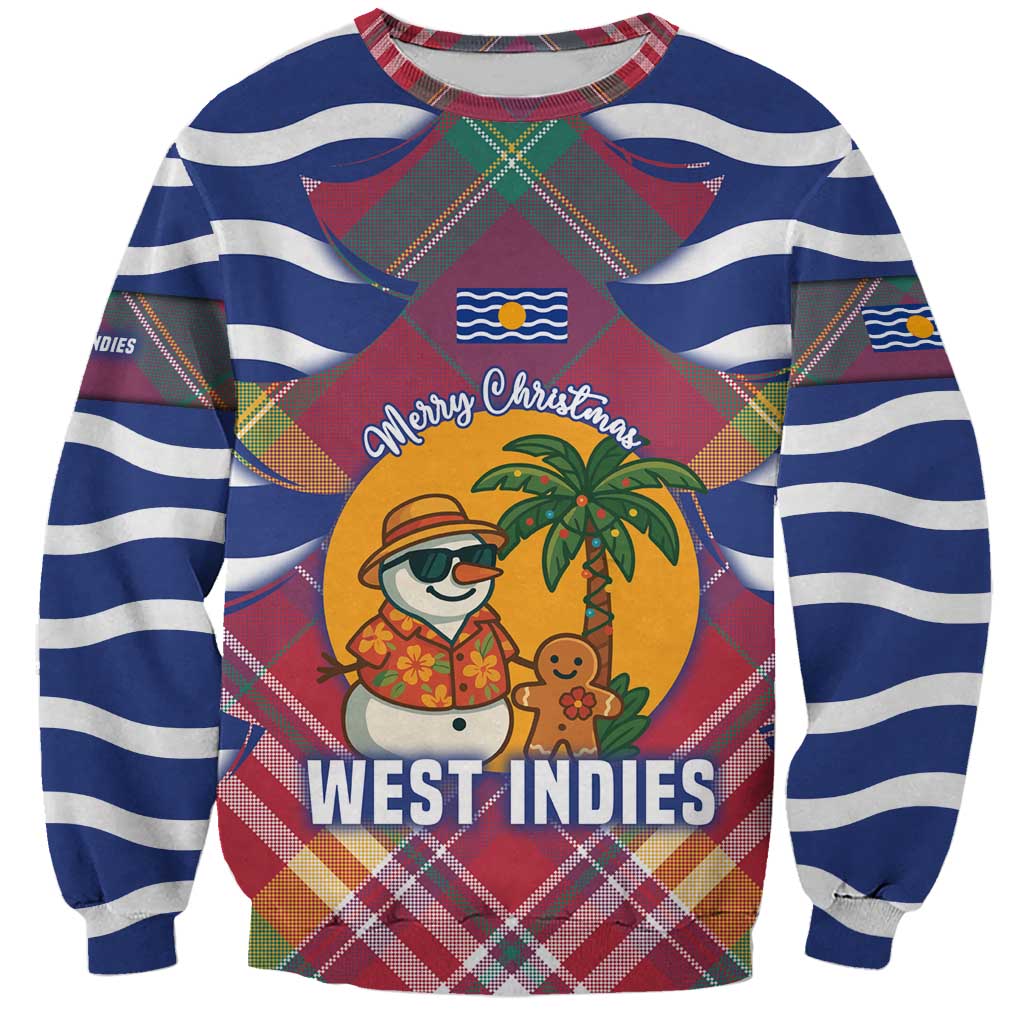 West Indies Christmas Sweatshirt with Tropical Snowman Palm Tree Gingerbread and Plaid Design - Wonder Print Shop