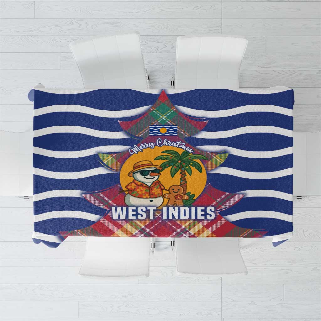 West Indies Christmas Tablecloth with Tropical Snowman Palm Tree Gingerbread and Plaid Design - Wonder Print Shop