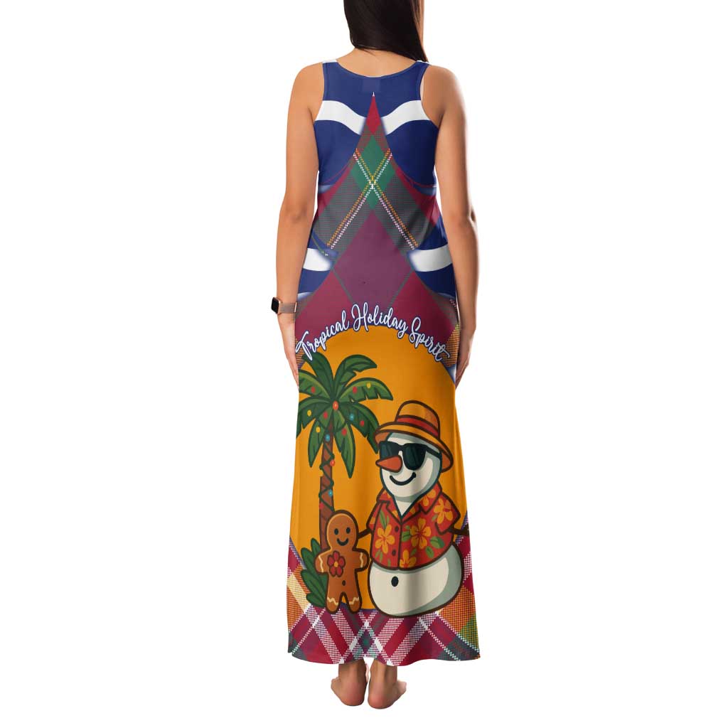 West Indies Christmas Tank Maxi Dress with Tropical Snowman Palm Tree Gingerbread and Plaid Design - Wonder Print Shop