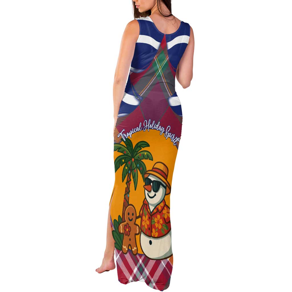 West Indies Christmas Tank Maxi Dress with Tropical Snowman Palm Tree Gingerbread and Plaid Design - Wonder Print Shop