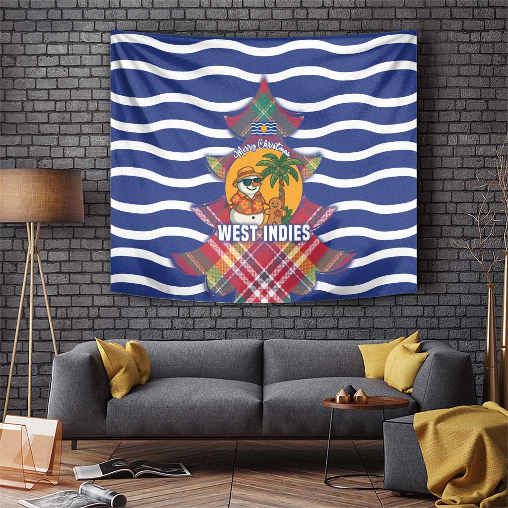West Indies Christmas Tapestry with Tropical Snowman Palm Tree Gingerbread and Plaid Design - Wonder Print Shop