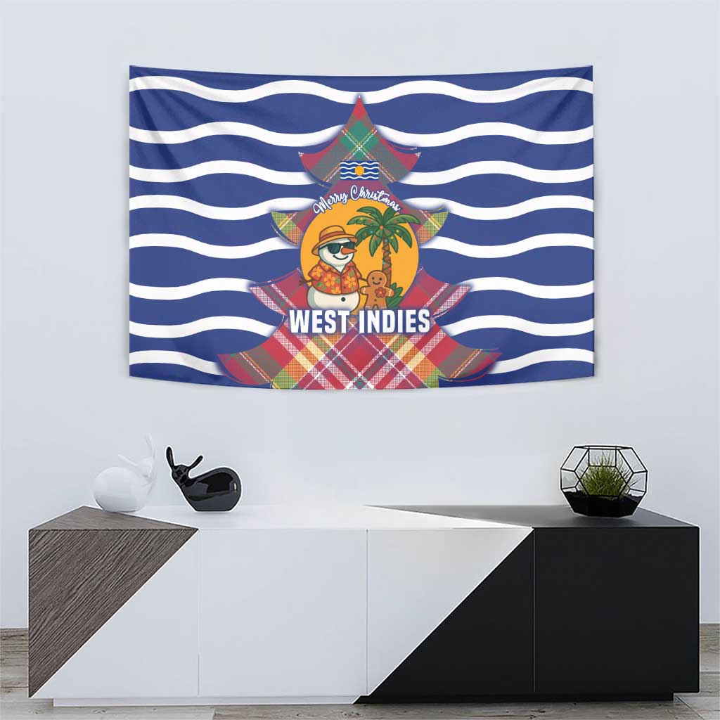 West Indies Christmas Tapestry with Tropical Snowman Palm Tree Gingerbread and Plaid Design - Wonder Print Shop
