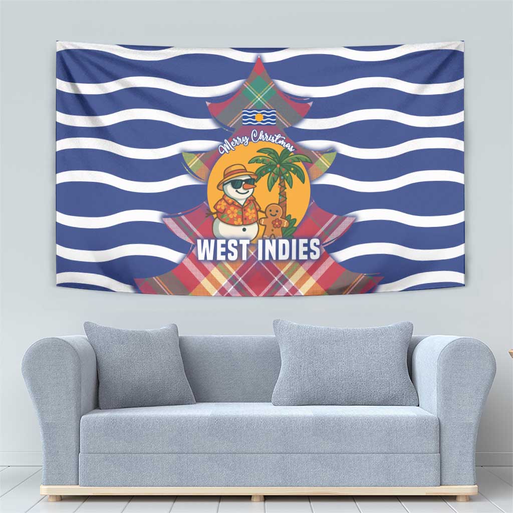 West Indies Christmas Tapestry with Tropical Snowman Palm Tree Gingerbread and Plaid Design - Wonder Print Shop