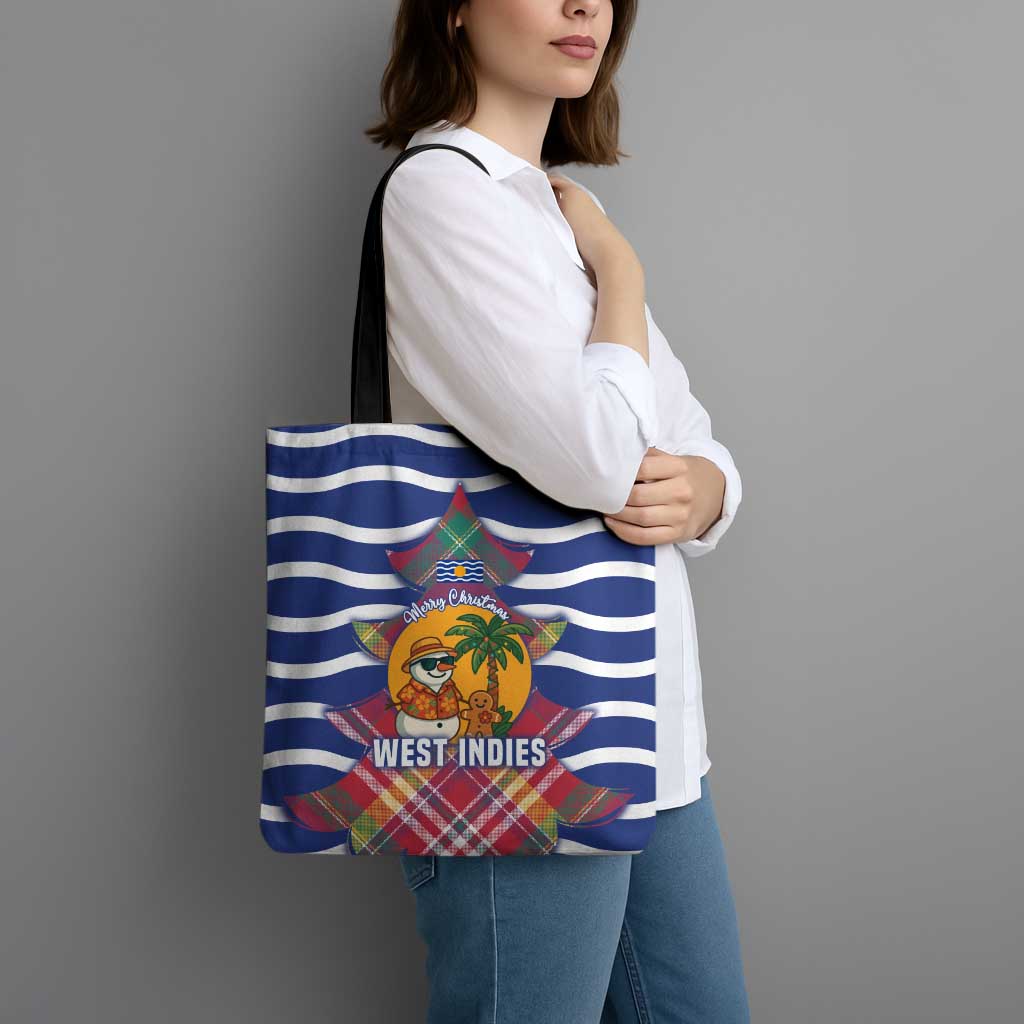 West Indies Christmas Tote Bag with Tropical Snowman Palm Tree Gingerbread and Plaid Design - Wonder Print Shop