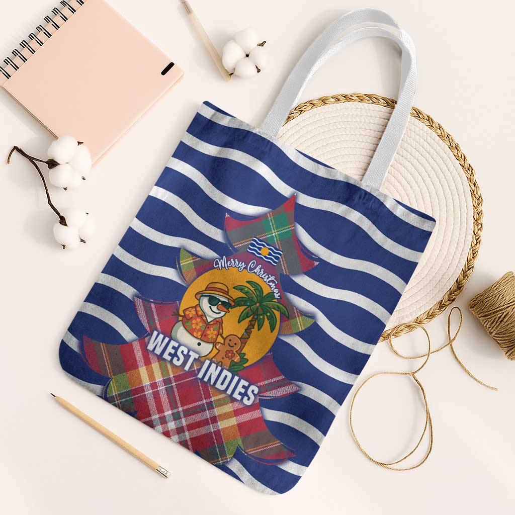 West Indies Christmas Tote Bag with Tropical Snowman Palm Tree Gingerbread and Plaid Design - Wonder Print Shop