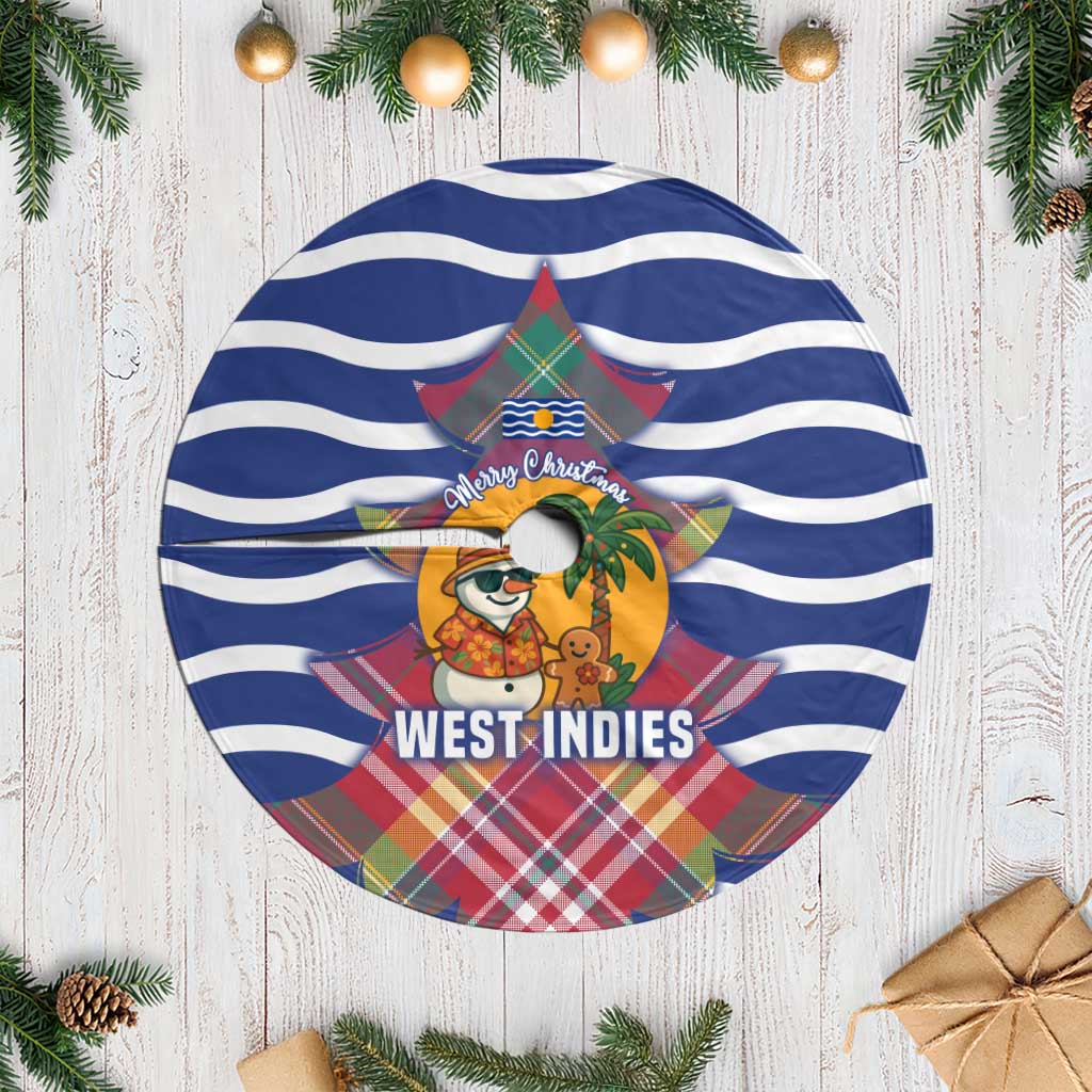 West Indies Christmas Tree Skirt with Tropical Snowman Palm Tree Gingerbread and Plaid Design - Wonder Print Shop
