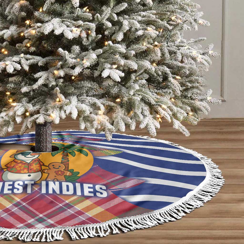 West Indies Christmas Tree Skirt with Tropical Snowman Palm Tree Gingerbread and Plaid Design - Wonder Print Shop