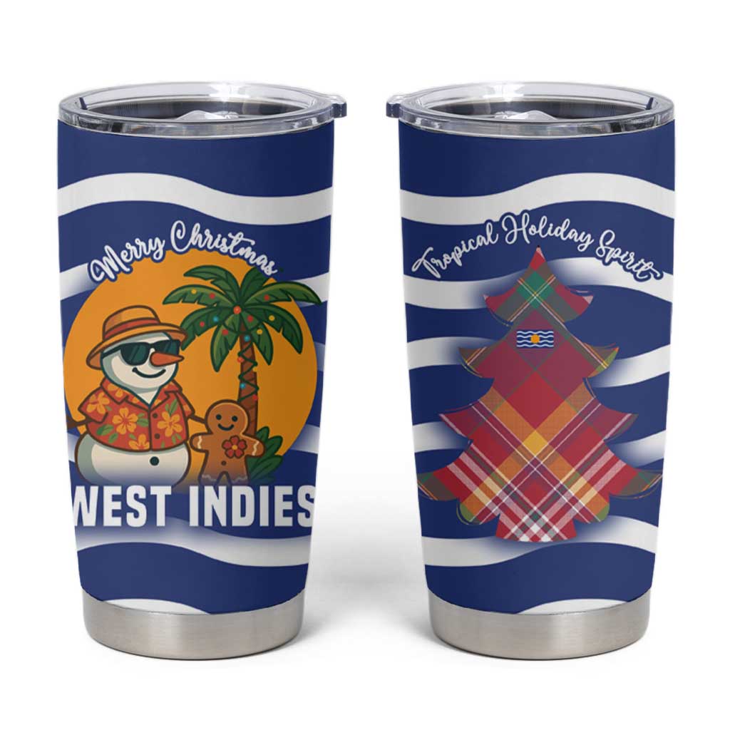West Indies Christmas Tumbler Cup with Tropical Snowman Palm Tree Gingerbread and Plaid Design - Wonder Print Shop