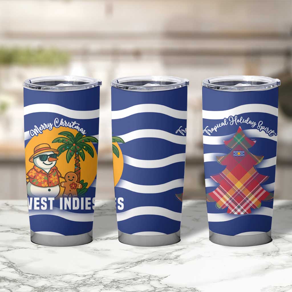 West Indies Christmas Tumbler Cup with Tropical Snowman Palm Tree Gingerbread and Plaid Design - Wonder Print Shop
