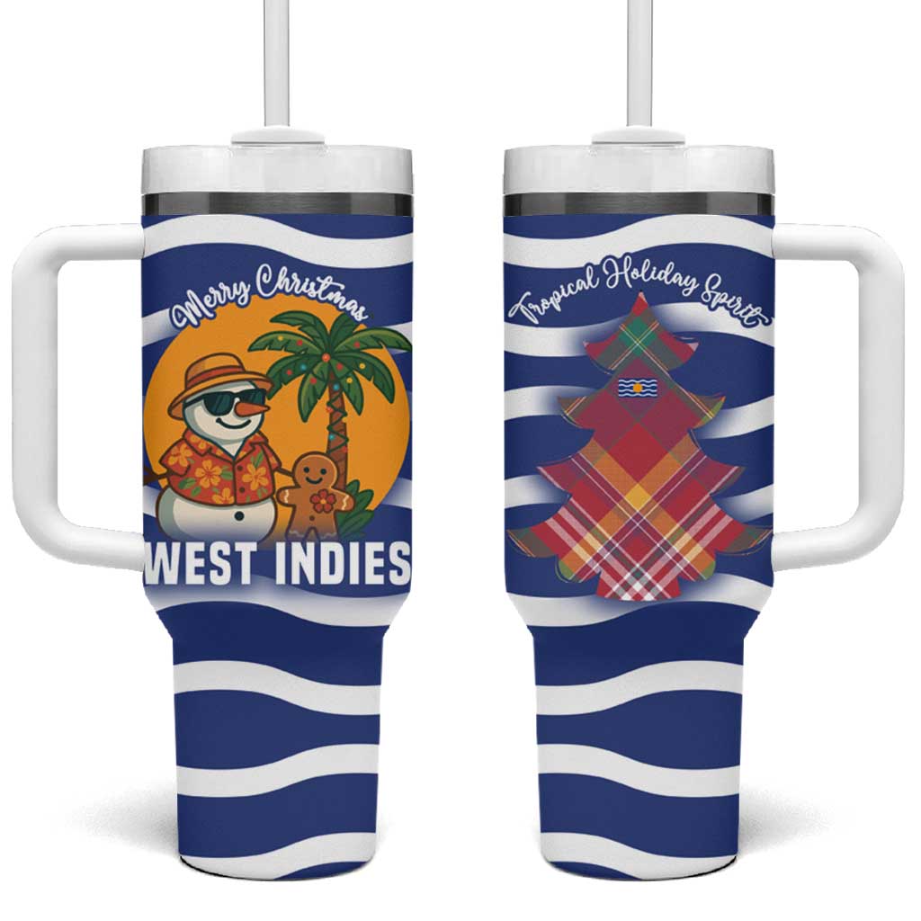 West Indies Christmas Tumbler With Handle with Tropical Snowman Palm Tree Gingerbread and Plaid Design - Wonder Print Shop