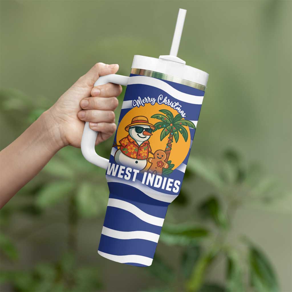 West Indies Christmas Tumbler With Handle with Tropical Snowman Palm Tree Gingerbread and Plaid Design - Wonder Print Shop