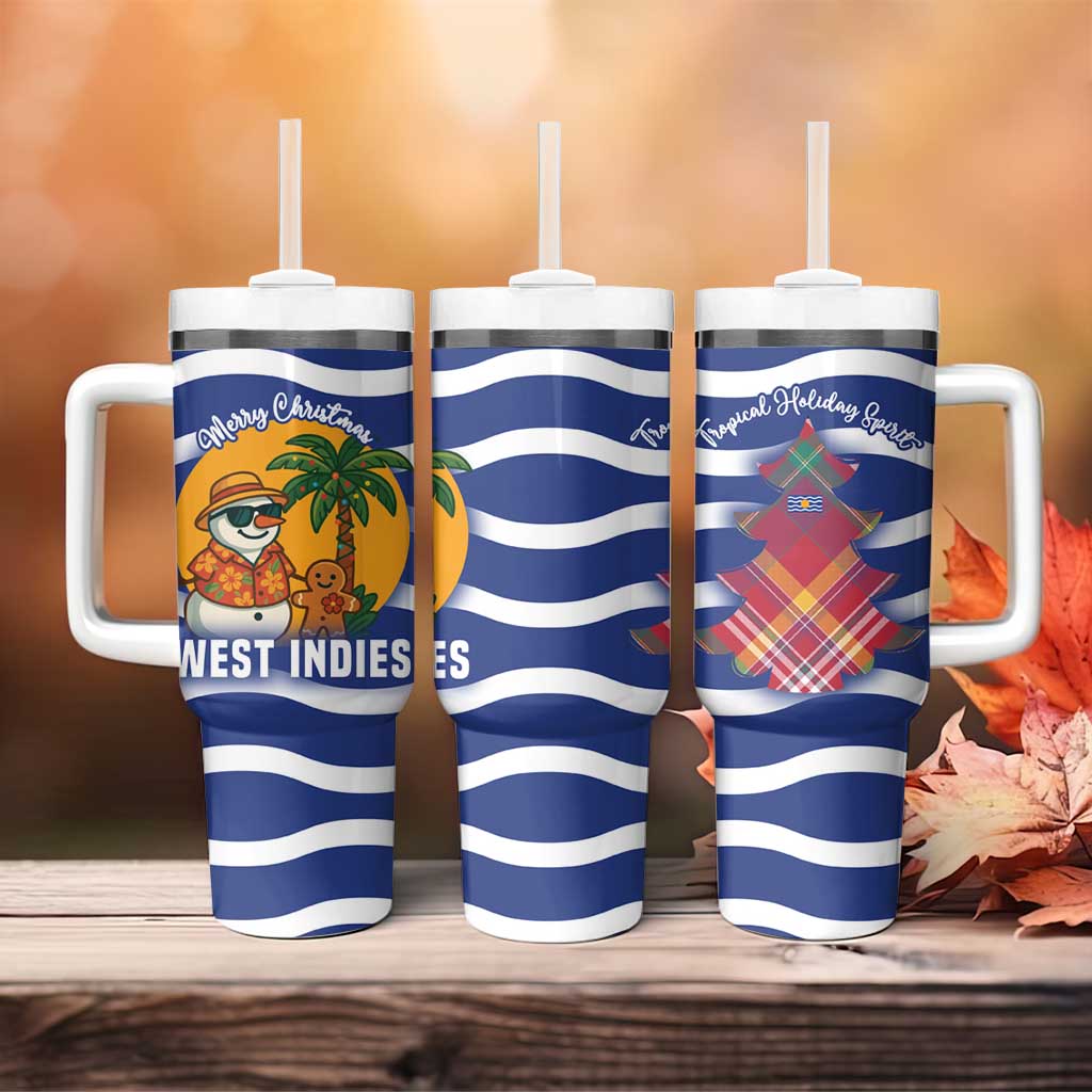 West Indies Christmas Tumbler With Handle with Tropical Snowman Palm Tree Gingerbread and Plaid Design - Wonder Print Shop