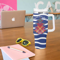 West Indies Christmas Tumbler With Handle with Tropical Snowman Palm Tree Gingerbread and Plaid Design - Wonder Print Shop