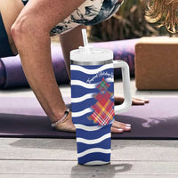 West Indies Christmas Tumbler With Handle with Tropical Snowman Palm Tree Gingerbread and Plaid Design - Wonder Print Shop