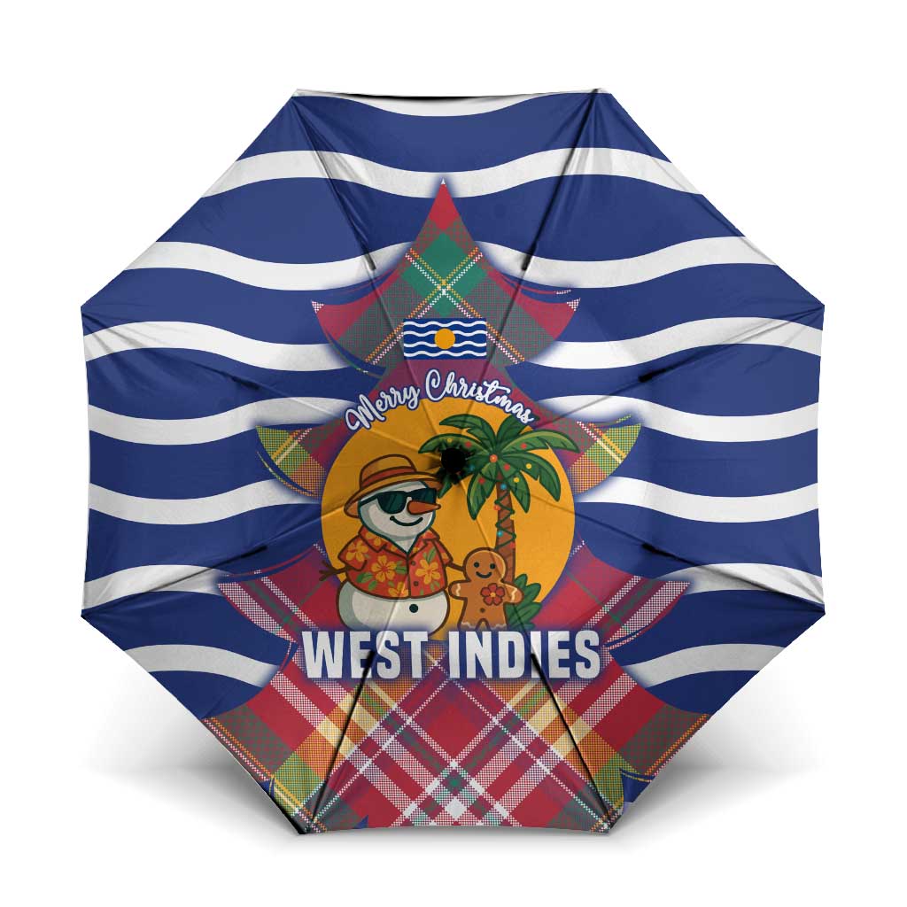 West Indies Christmas Umbrella with Tropical Snowman Palm Tree Gingerbread and Plaid Design - Wonder Print Shop