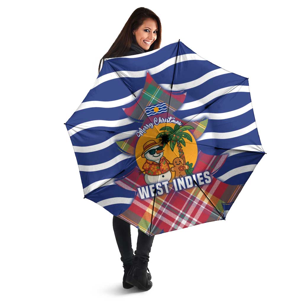 West Indies Christmas Umbrella with Tropical Snowman Palm Tree Gingerbread and Plaid Design - Wonder Print Shop