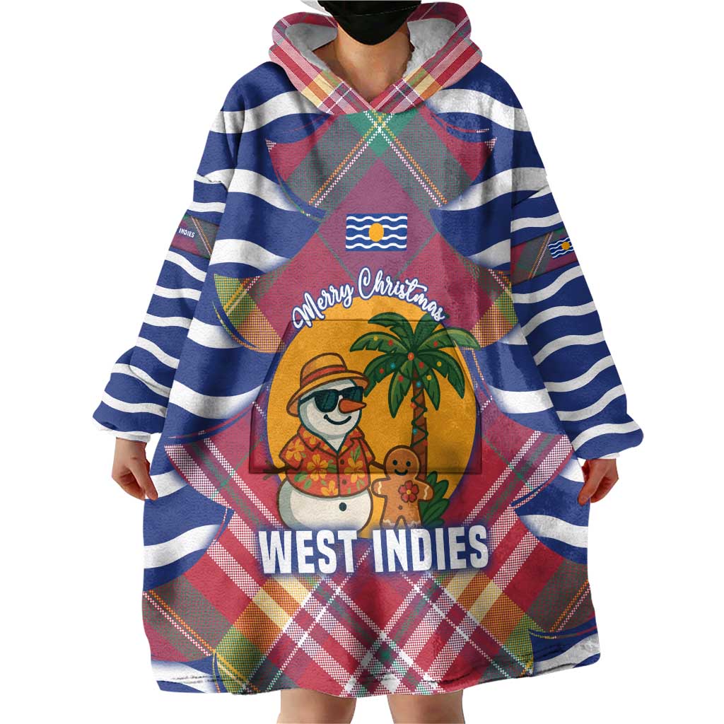 West Indies Christmas Wearable Blanket Hoodie with Tropical Snowman Palm Tree Gingerbread and Plaid Design - Wonder Print Shop