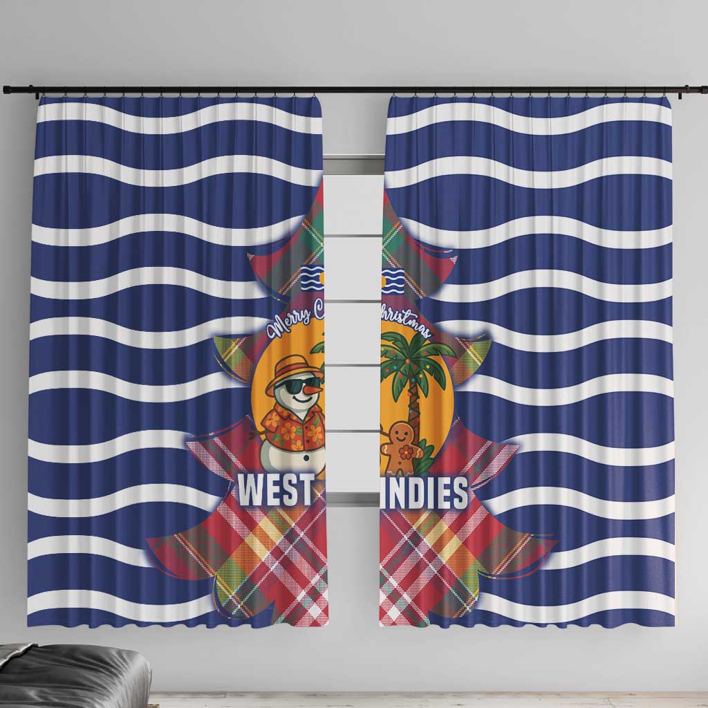 West Indies Christmas Window Curtain with Tropical Snowman Palm Tree Gingerbread and Plaid Design - Wonder Print Shop