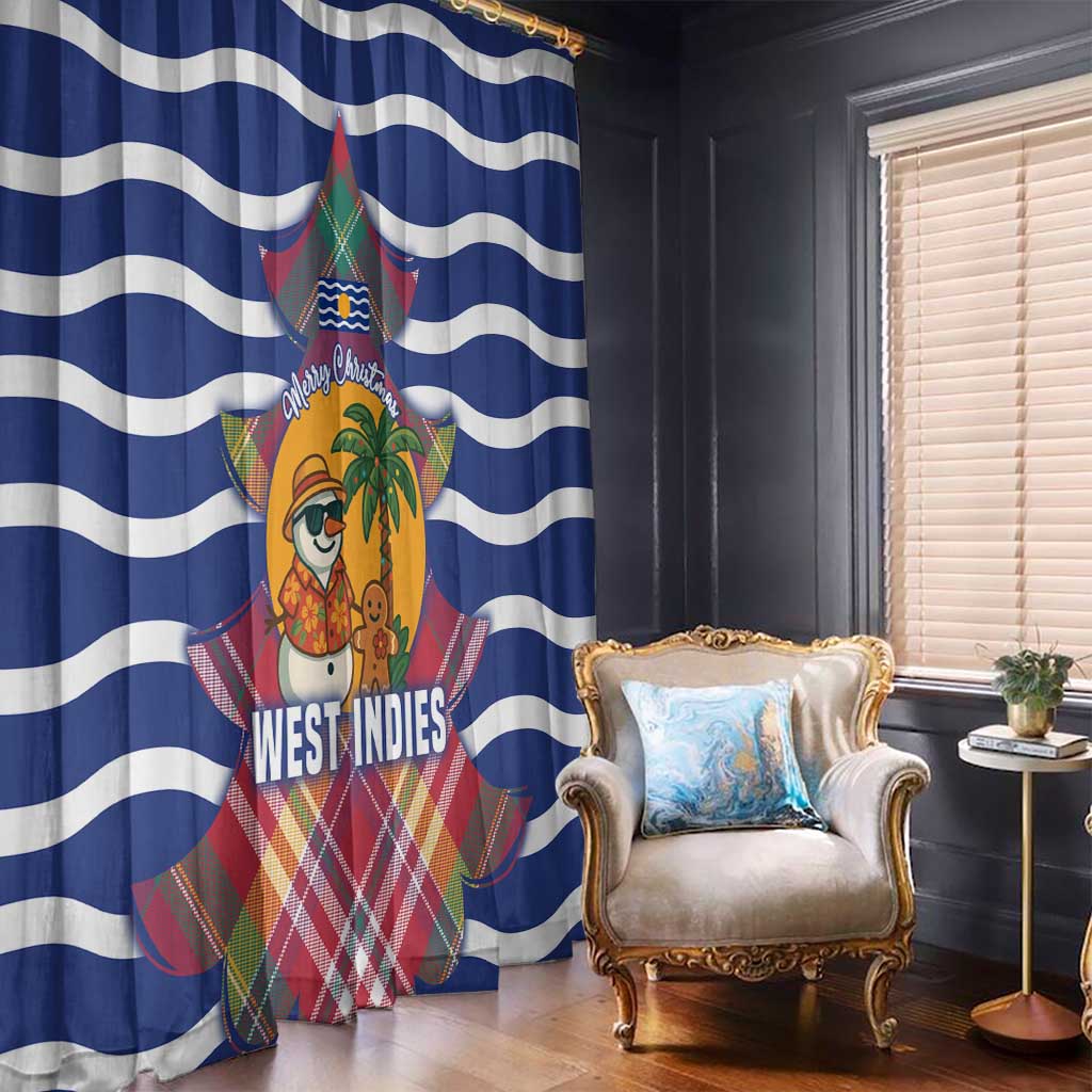 West Indies Christmas Window Curtain with Tropical Snowman Palm Tree Gingerbread and Plaid Design - Wonder Print Shop