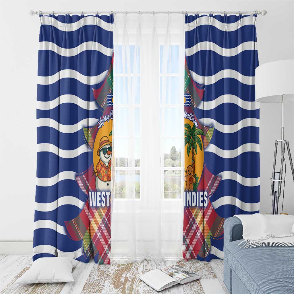West Indies Christmas Window Curtain with Tropical Snowman Palm Tree Gingerbread and Plaid Design - Wonder Print Shop