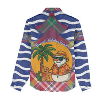 West Indies Christmas Women Casual Shirt with Tropical Snowman Palm Tree Gingerbread and Plaid Design - Wonder Print Shop