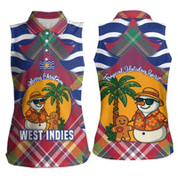 West Indies Christmas Women Sleeveless Polo Shirt with Tropical Snowman Palm Tree Gingerbread and Plaid Design - Wonder Print Shop