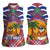 West Indies Christmas Women Sleeveless Polo Shirt with Tropical Snowman Palm Tree Gingerbread and Plaid Design - Wonder Print Shop
