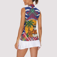 West Indies Christmas Women Sleeveless Polo Shirt with Tropical Snowman Palm Tree Gingerbread and Plaid Design - Wonder Print Shop