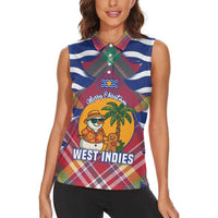West Indies Christmas Women Sleeveless Polo Shirt with Tropical Snowman Palm Tree Gingerbread and Plaid Design - Wonder Print Shop