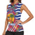 West Indies Christmas Women Sleeveless Polo Shirt with Tropical Snowman Palm Tree Gingerbread and Plaid Design - Wonder Print Shop