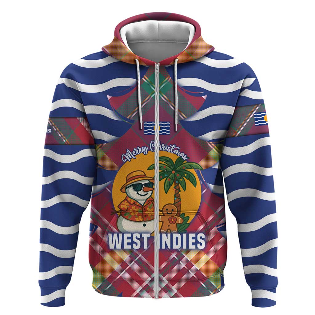 West Indies Christmas Zip Hoodie with Tropical Snowman Palm Tree Gingerbread and Plaid Design - Wonder Print Shop
