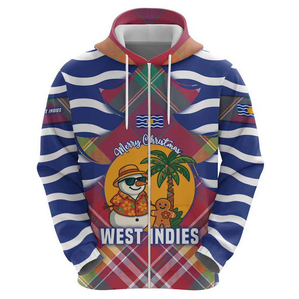 West Indies Christmas Zip Hoodie with Tropical Snowman Palm Tree Gingerbread and Plaid Design - Wonder Print Shop