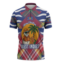 West Indies Christmas Zipper Polo Shirt with Tropical Snowman Palm Tree Gingerbread and Plaid Design - Wonder Print Shop