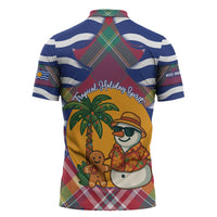 West Indies Christmas Zipper Polo Shirt with Tropical Snowman Palm Tree Gingerbread and Plaid Design - Wonder Print Shop