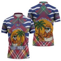 West Indies Christmas Zipper Polo Shirt with Tropical Snowman Palm Tree Gingerbread and Plaid Design - Wonder Print Shop